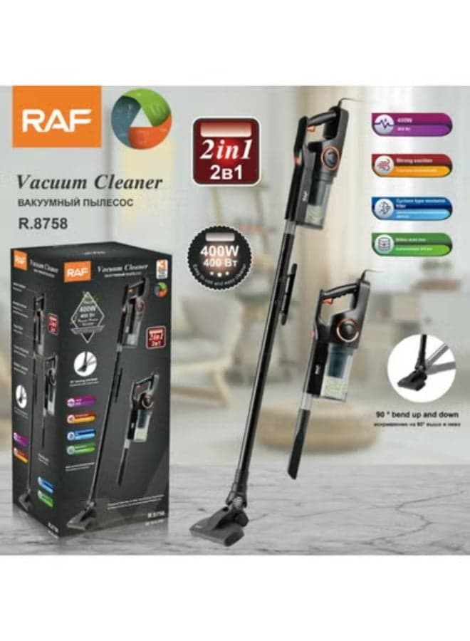 High Quality 2-in-1 Electric Vacuum Cleaner – 400W Powerful Suction, Handheld & Upright Lightweight Vacuum for Hard Floors, Carpets, Sofas, Curtains & Home Cleaning