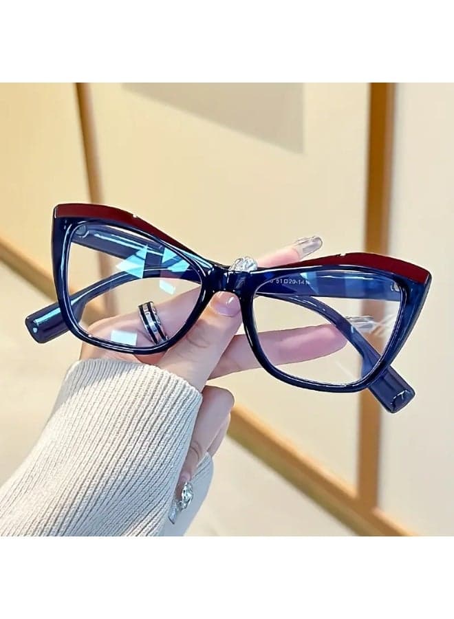 Women's Y2K Cat-Eye Glasses with Transparent Blue Light Blocking Lens & Tortoise Brown/Black/Beige Frame - Durable PC Round-Edged Frames (Includes eyeglass case)
,blue lighe blocking glasses,eyeglasses