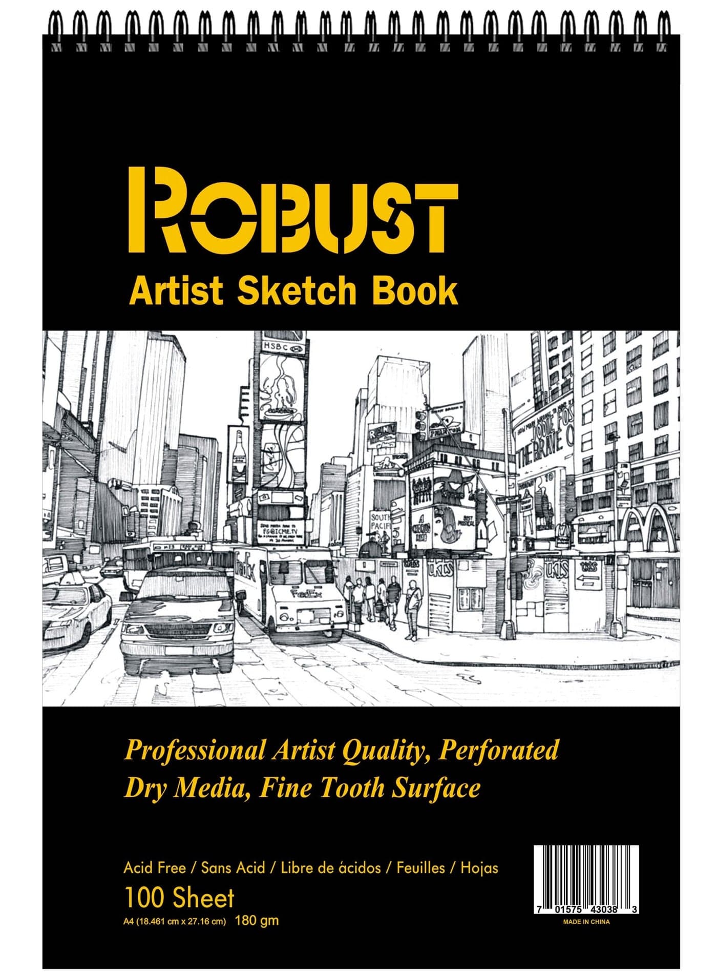Robust 400 Series A4 (8.5"x11.7") Sketch Book, 100 Sheets Sketch Pad, 180gsm Drawing Notebook, Art Paper For Dry and Wet Media, Drawing Book For Kids, Spiral Bound Artist Sketch Paper, Acid-Free Book