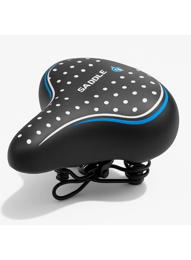 Wide Bicycle Seat Saddle with Double Spring Suspension Thick Foam Cushion and PU Leather Cover Universal Replacement Bike Seat for City Road and Mountain Bikes Black