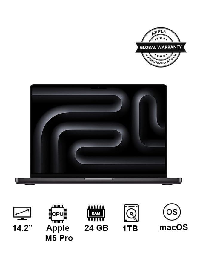 New 2026 MacBook Pro MGDR4 | 14.2 Inch Display, M5 Pro Chip 15-Core CPU 16-Core GPU | 24GB RAM | 1TB SSD | macOS | English And Arabic Keyboard | Space Black