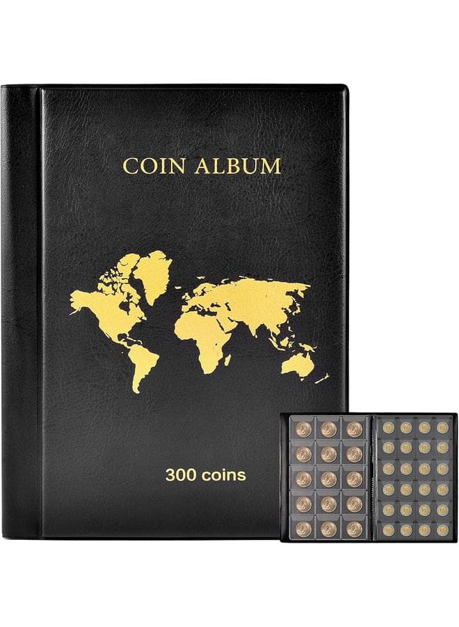 KOWVOWZ Coin Collection Book, 300 Pockets Coin Collecting Holder Album, Coins Display Storage Case for Coin Collections Supplies Money Currency Pennies