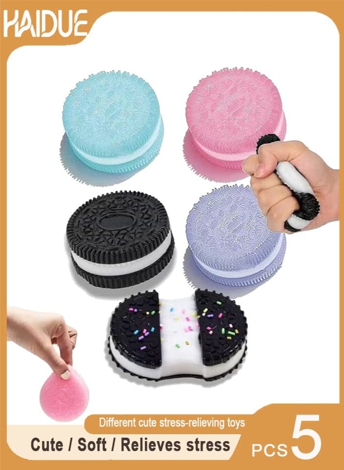 5Pack Squishy Toy for Kids Sensory Stress Relief Fidget Toys, Soft & Safe for Boys & Girls, Pink, Black, Purple,Brushed Biscuits