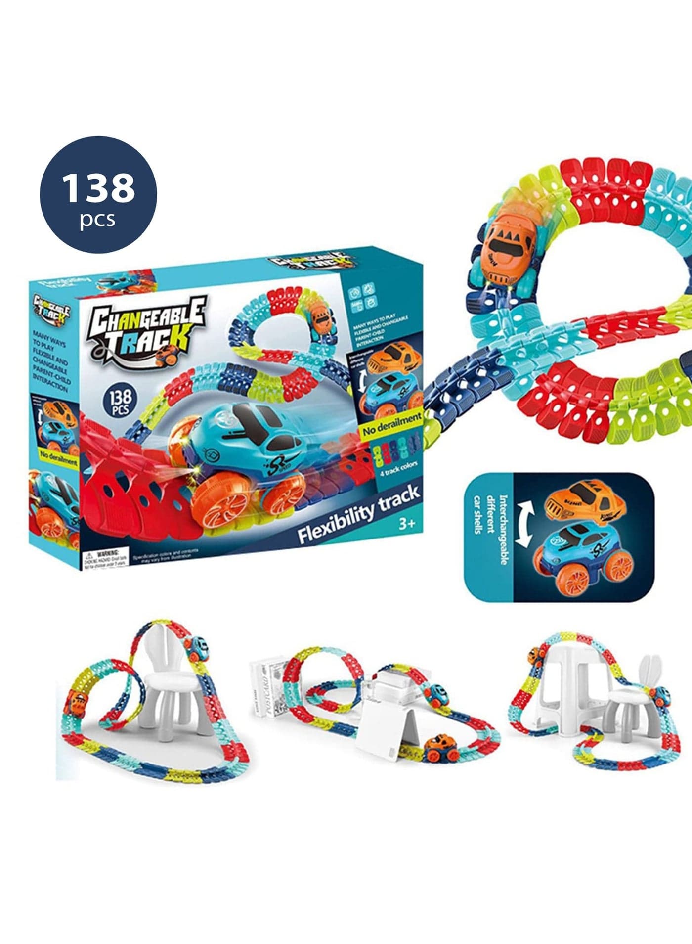 Race Tracks - 138 Pcs Race Car Toy With Flexible Track, Assembled Tracks with Light Up Magic Zero Gravity Stunt Race Car, Birthday Gift Toys for Boys Girls Kids