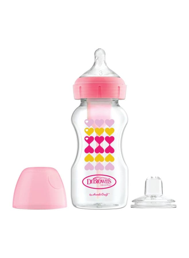 9 Oz/270 Ml Pp W-N Anti-Colic Options+ Pink Hearts Bottle With Sippy Spout (+L3 Nipple In Bottle), 1-Pack