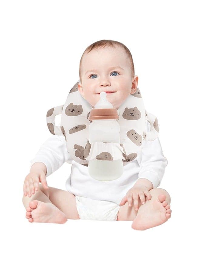 Baby Bottle Holder Hands Free, Adjustable Nursing Pillow Support, Baby Nursing Pillow, Self-Feeding Bottle Holder for Newborn, Newborn Essentials,Breast Feeding Pillow with Adjustable Waist Strap and Machine Washable, White Bear