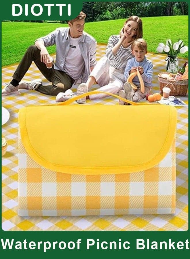Extra Large Family Picnic,2m*2m Outdoor Beach Blanket, Portable Foldable Picnic Blankets Waterproof Sandproof with Tote, Picnic Mat (Yellow)