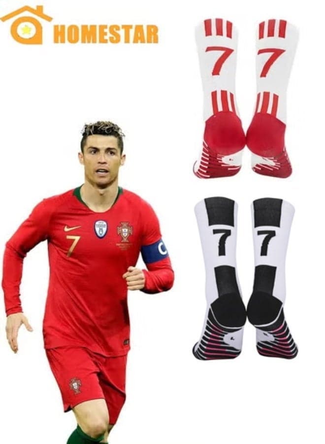 2 Pairs Football Socks, Athletic Socks with 3D Ankle Protection, Basketball Socks & Running Socks, Compression Cushion Sport Soccer Socks Unisex