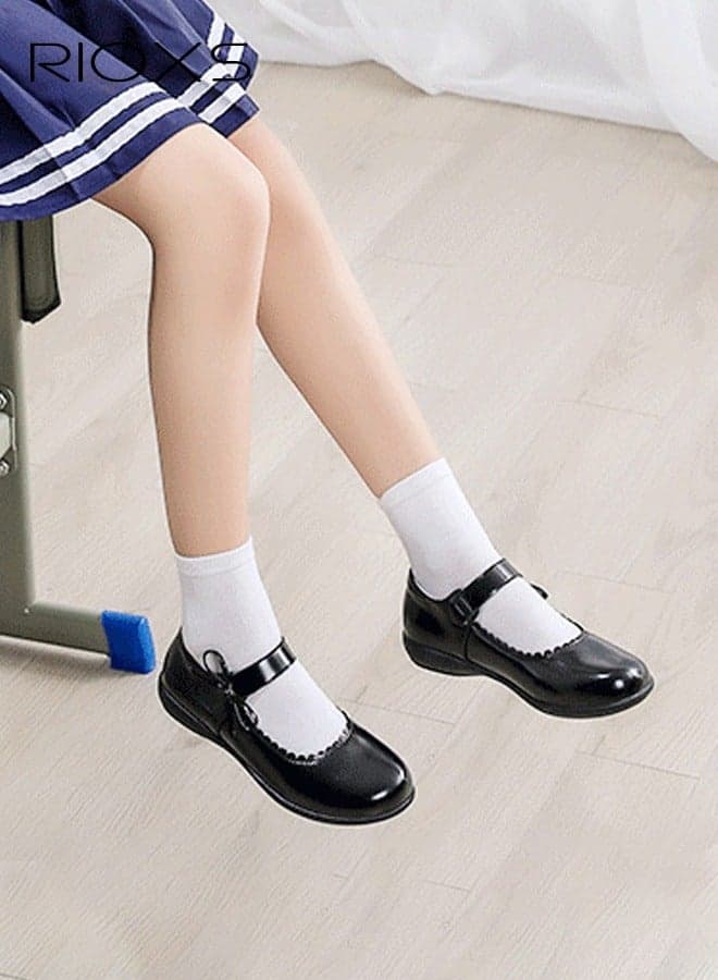 Toddler Girls' Mary Jane Shoes, Elegant Bowknot Ballerina Flats, Girls School Shoes with Velcro Closure, Matte Leather Uniform Dress Shoe, Classic Oxford Shoes for Kids Girls, Lightweight Non-slip Walking Shoes, Princess Shoes for Parties, Weddings, Music Recitals, Formal Occasions and Daily Wear, Black Retro Flats