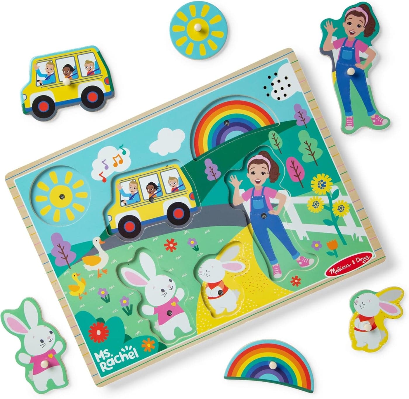 Ms. Rachel Wooden Song Puzzle – 6-Piece Light-Activated Sound Puzzle for Toddlers & Preschoolers