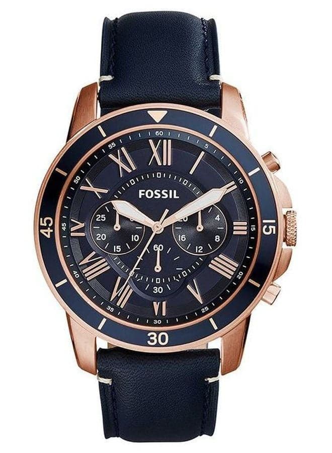 Men Water Resistant Leather Analog Quartz Watch FS5237 - 44 mm - Blue