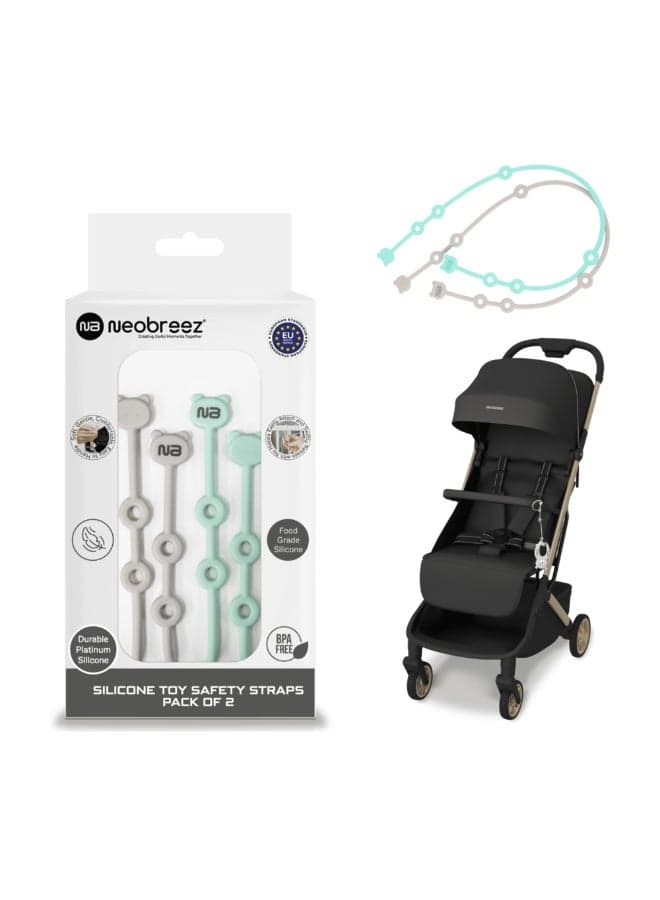 Neobreez Food Grade Silicone Toy Safety Strap for Stroller Buggy, Pushchair, Pram, Carseat, High-Chair|Adjustable Baby Toddler Toy, Pacifier, Bottle, Cribs, Teether Holder|Toy Safety Belt(Pack of 2)