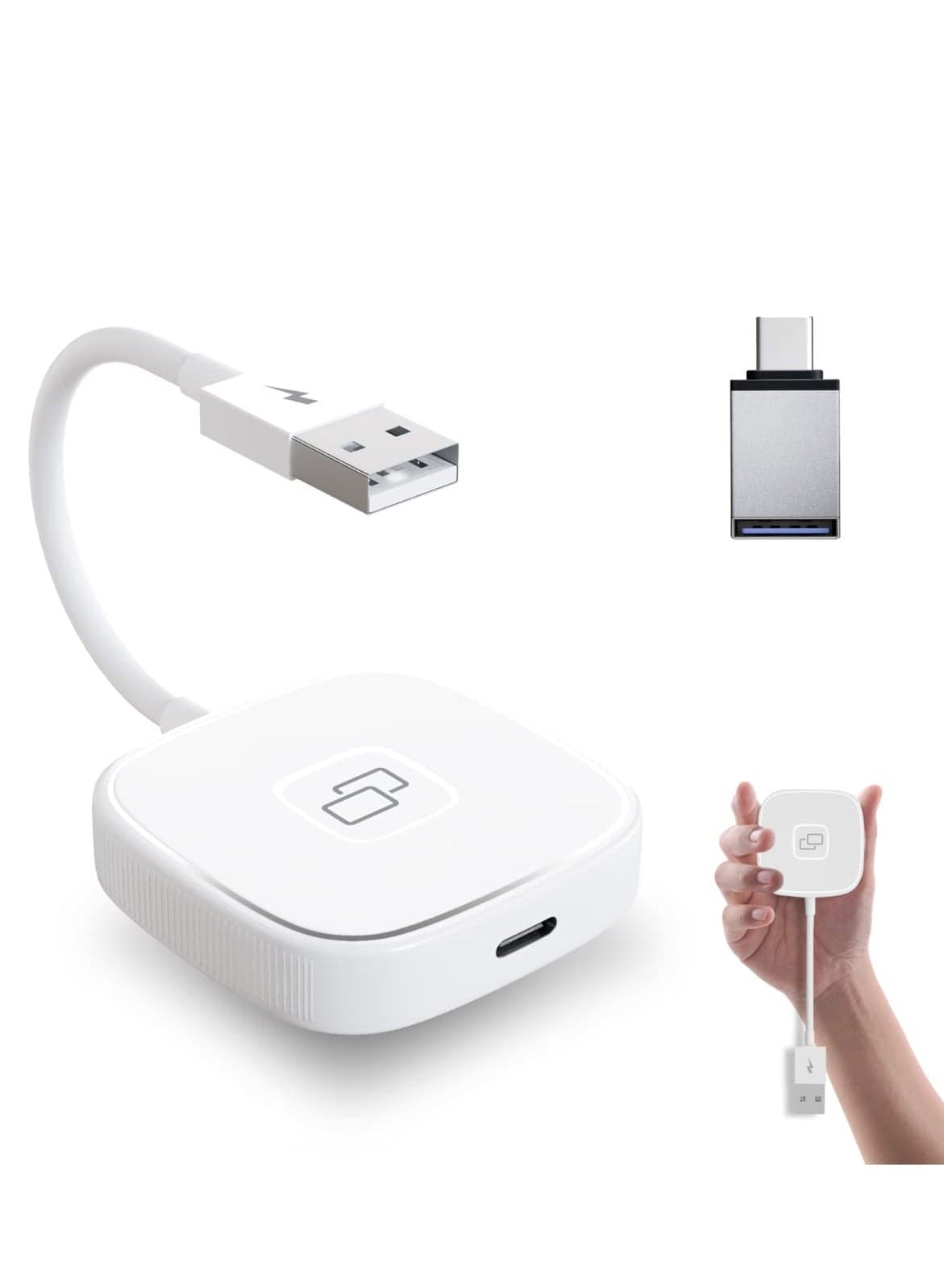 CarMirror Carplay Adapter, for Apple Wired Carplay Converter with Carplay Cable, Plug&Play, Real-Time Transmission of Mobile Phone Screen to Enjoy All Mobile APP, Music, Navigation, Video(Square)