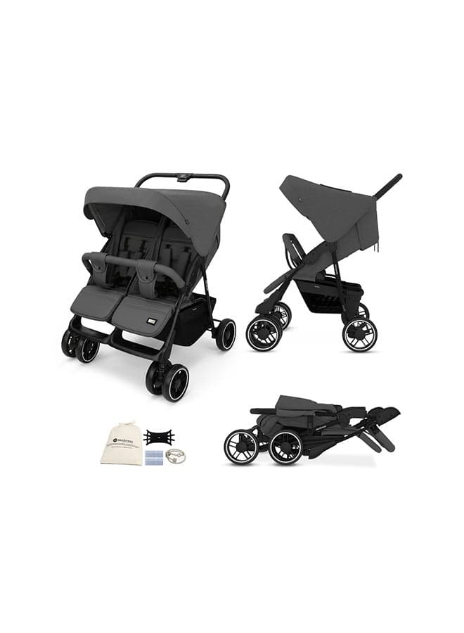 DUADX Sibling/Twin/Double Side by Side Baby Toddler Stroller, Compact Baby Trolley Pushchair, One-Hand Fold, Waterproof UPF 50+ Canopy, 0-3yrs, 30kg, 3yrs Warranty
