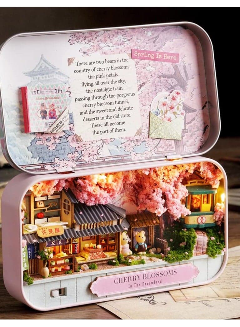 Dollhouse Miniature with Furniture Kit,Creative Crafts Handmade DIY House Model for Teens Adult Lover Gift (Cherry Blossoms)