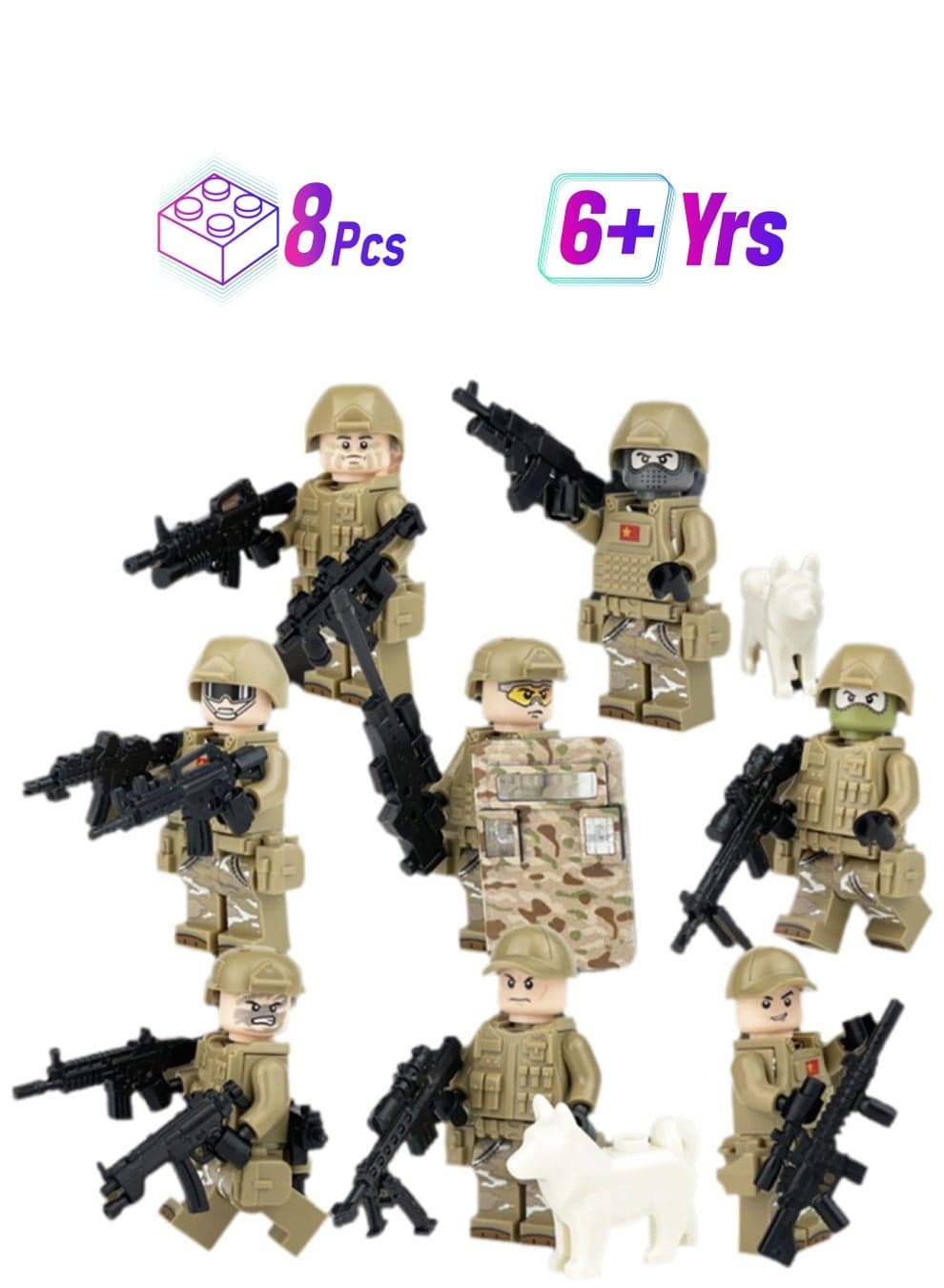 8-Piece Army Soldier Series Building Blocks Minifigures Model Toys Bag Pack