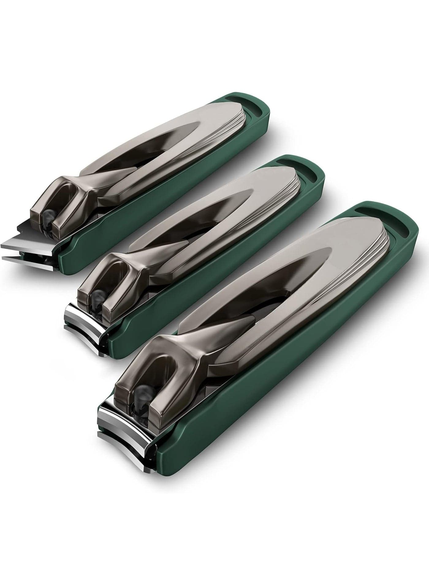 3 Pack Nail Clippers Set, Stainless Steel Ultra Sharp Fingernail & Toenail Clippers with Catcher, Heavy Duty Nail Cutters for Thick Nails, Suitable for Men & Women