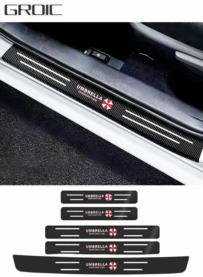5PCS Car Carbon Fiber Door Sill Protector Rear Bumper Protector Guard, Universal Black Rubber Scratch Resistant Umbrella Pattern, Door Sill Protector Accessories Trim Cover for SUV/Car