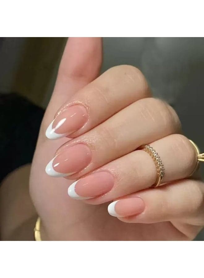 Press On Nails 30pcs, French-Style Short Almond-Shaped Nail Tips With a Pink Gradient Design, Suitable For Beginners; Can Be Reused.Fake Acrylic Nails With Glue Kit.