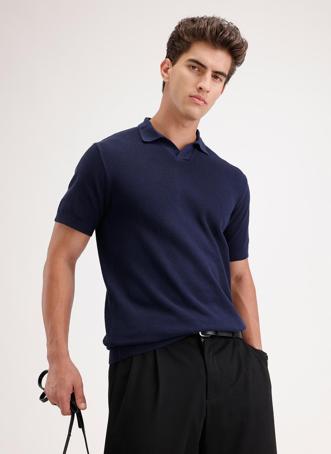 Solid Slim Fit Polo T-Shirt | Navy Blue