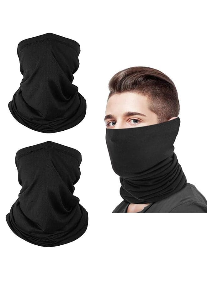 2 Pieces Sun UV Protection Face Mask Breathable Outdoor Cycling Neck Scarf Set Black