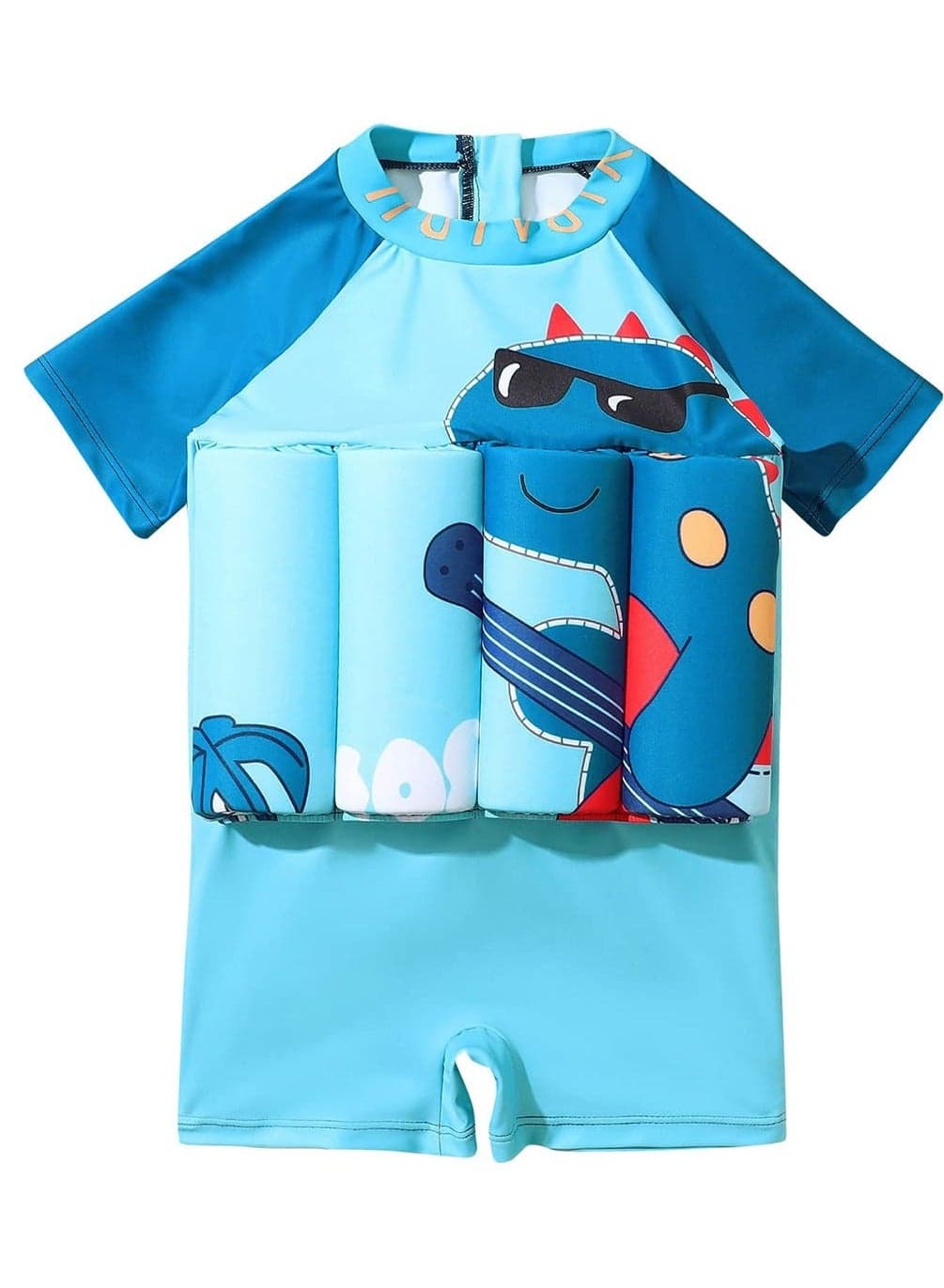 Kids Baby One-Piece Floatation Swimsuit Float Suit with Adjustable Buoyancy Bathing Suit Cartoon Short Sleeve Swimwear Jumpsuit(3-4 Years, Blue Cartoon Dragon)