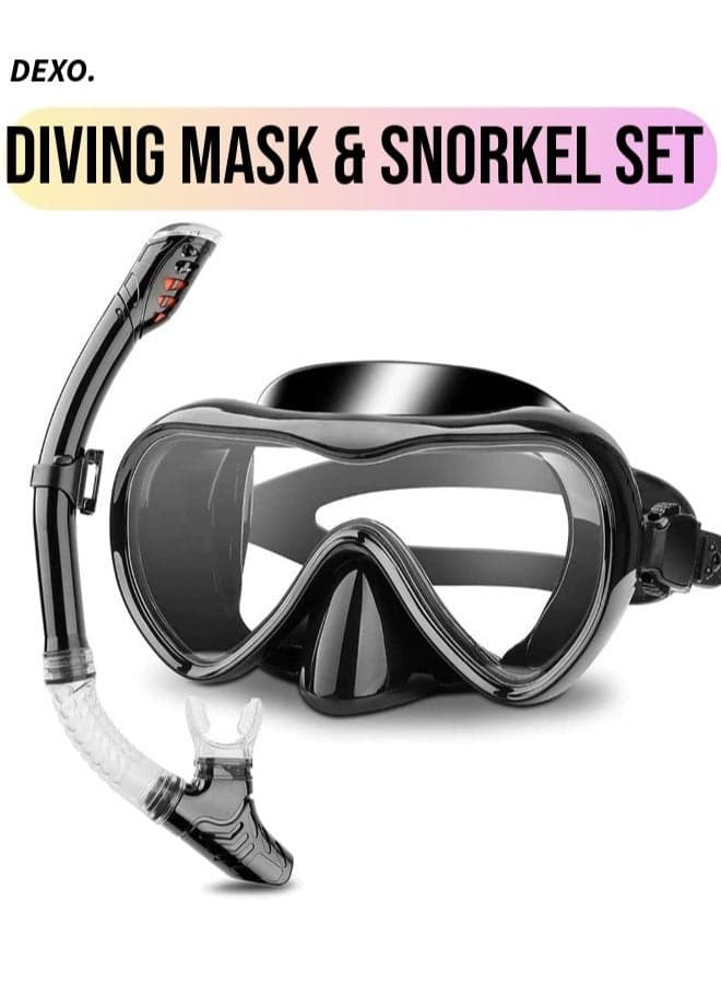 Diving Mask & Snorkel Set with Dry Top System – 180° Panoramic Tempered Glass Anti-Fog Snorkeling Gear for Adults & Youth