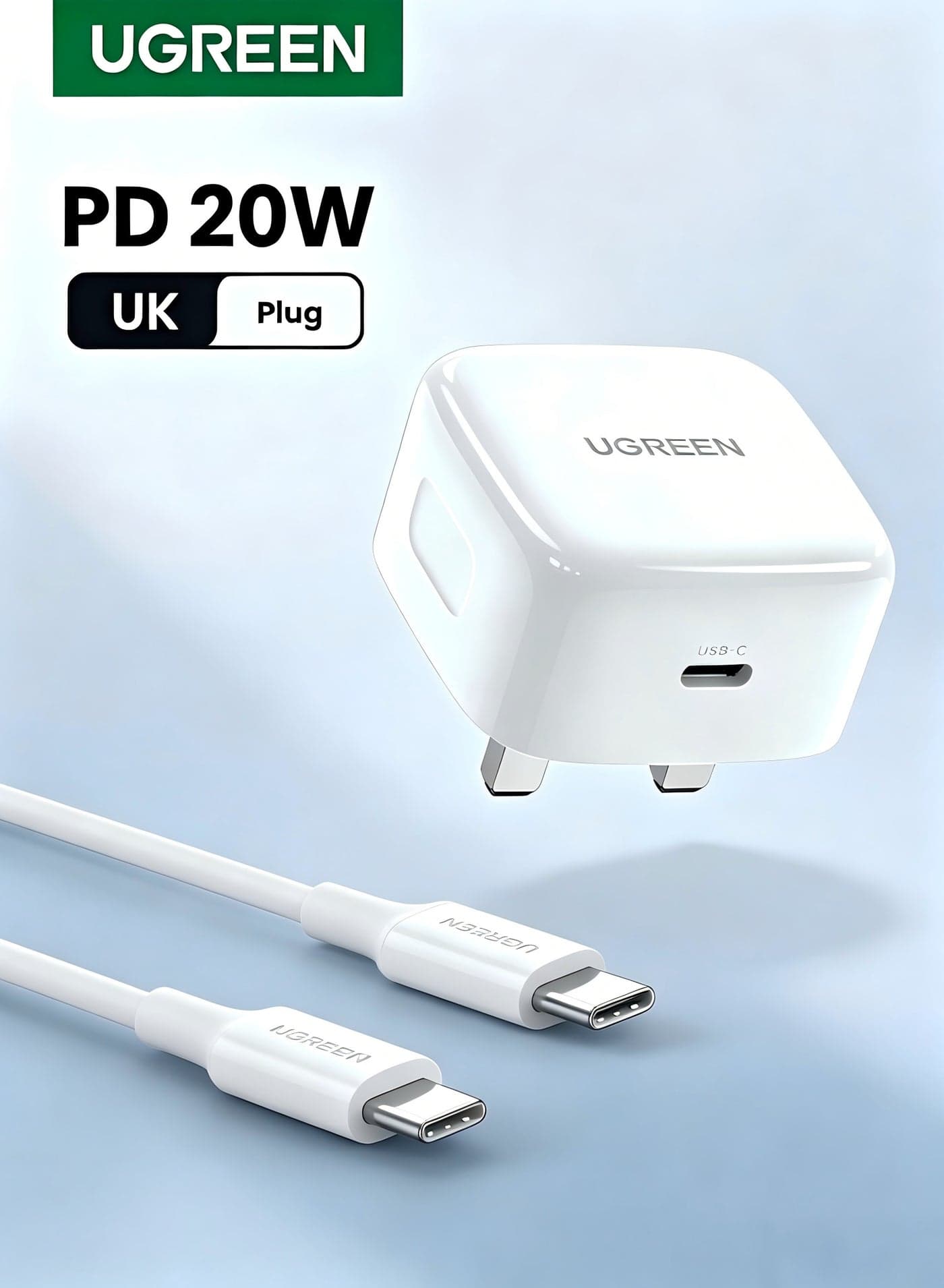20W iPhone Charger with 1M USB Type-C Cable, Fast Charging Adapter Type-C Wall Plug for iPhone 16, 15 Pro Max Compact USB Charger for Home, Students Compatible with iPhone Series, Apple Watch, iPad White with USB-C cable