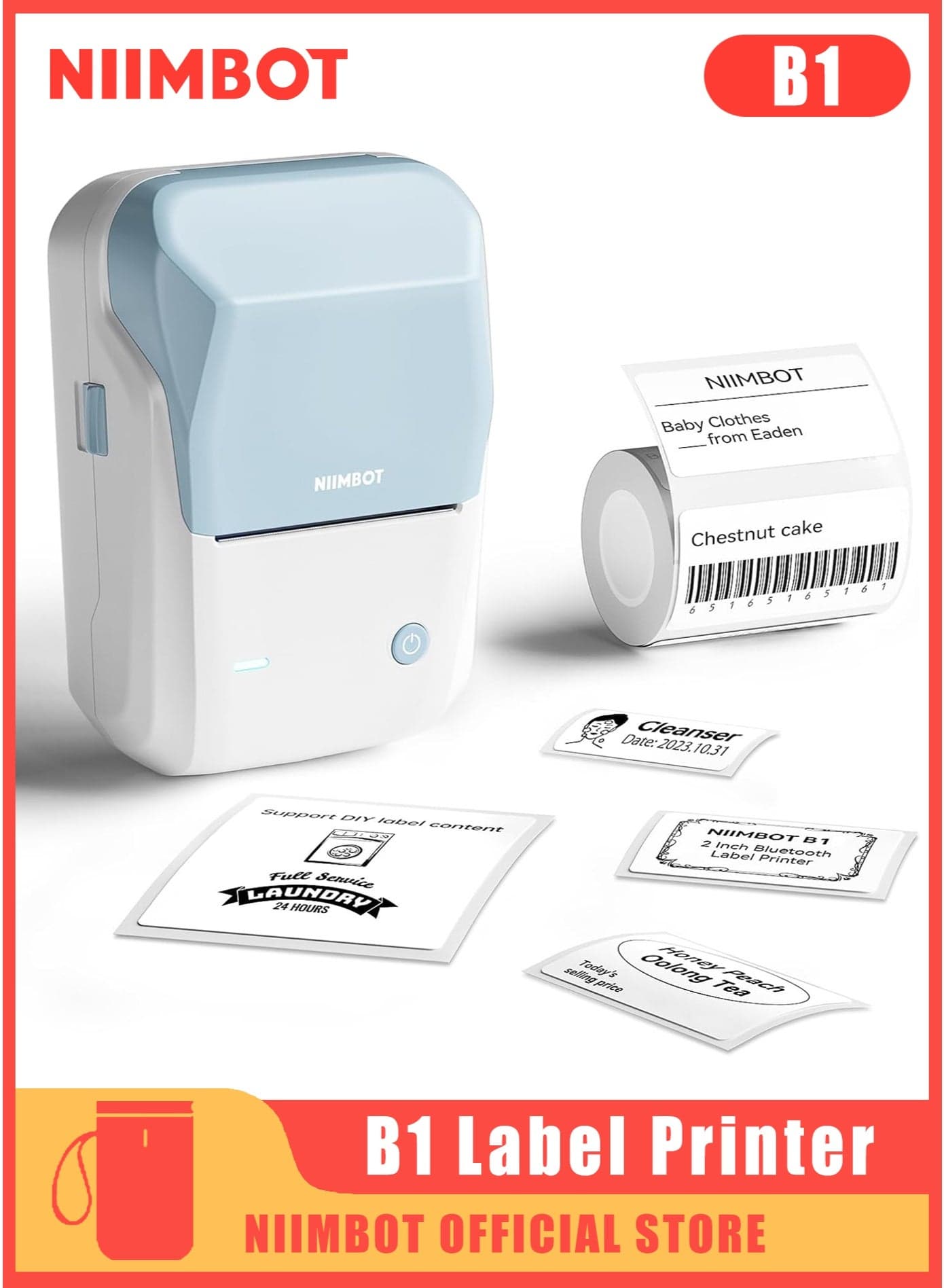 B1 Label Maker Machine with Tape, Portable Bluetooth Label Maker, Thermal Label Printer Easy to Use for Work, Office, Classroom, Kitchen, Home, Learn, Business, 2 Inch Label Maker with 50*30mm Labels-230pcs/Roll, Blue