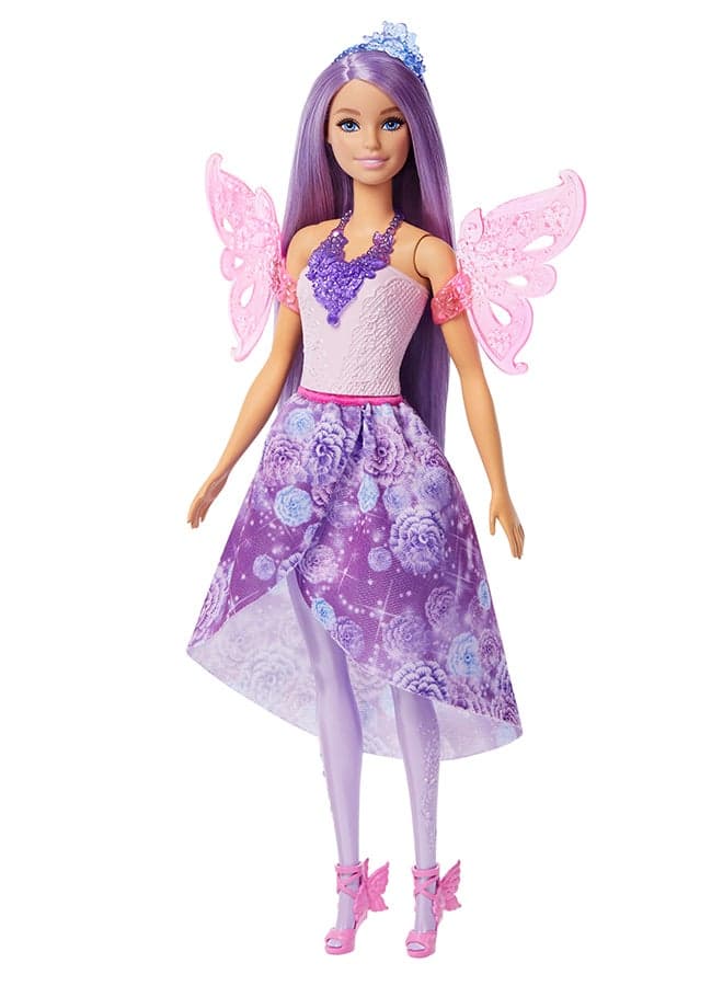 Doll with Clothes & Accessories, Fantasy Fashion Pack with 8 Accessories Including Mermaid Tail, Fairy Wings, Royal Necklaces, Shoes & More for 10+ Looks 