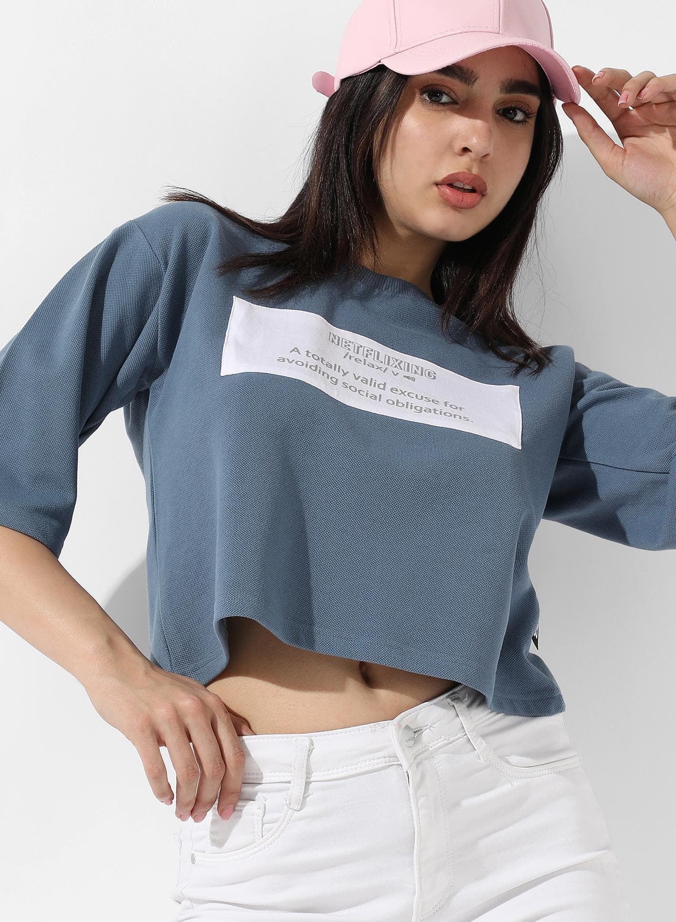 Women's Icy Blue Typographic Print Top
