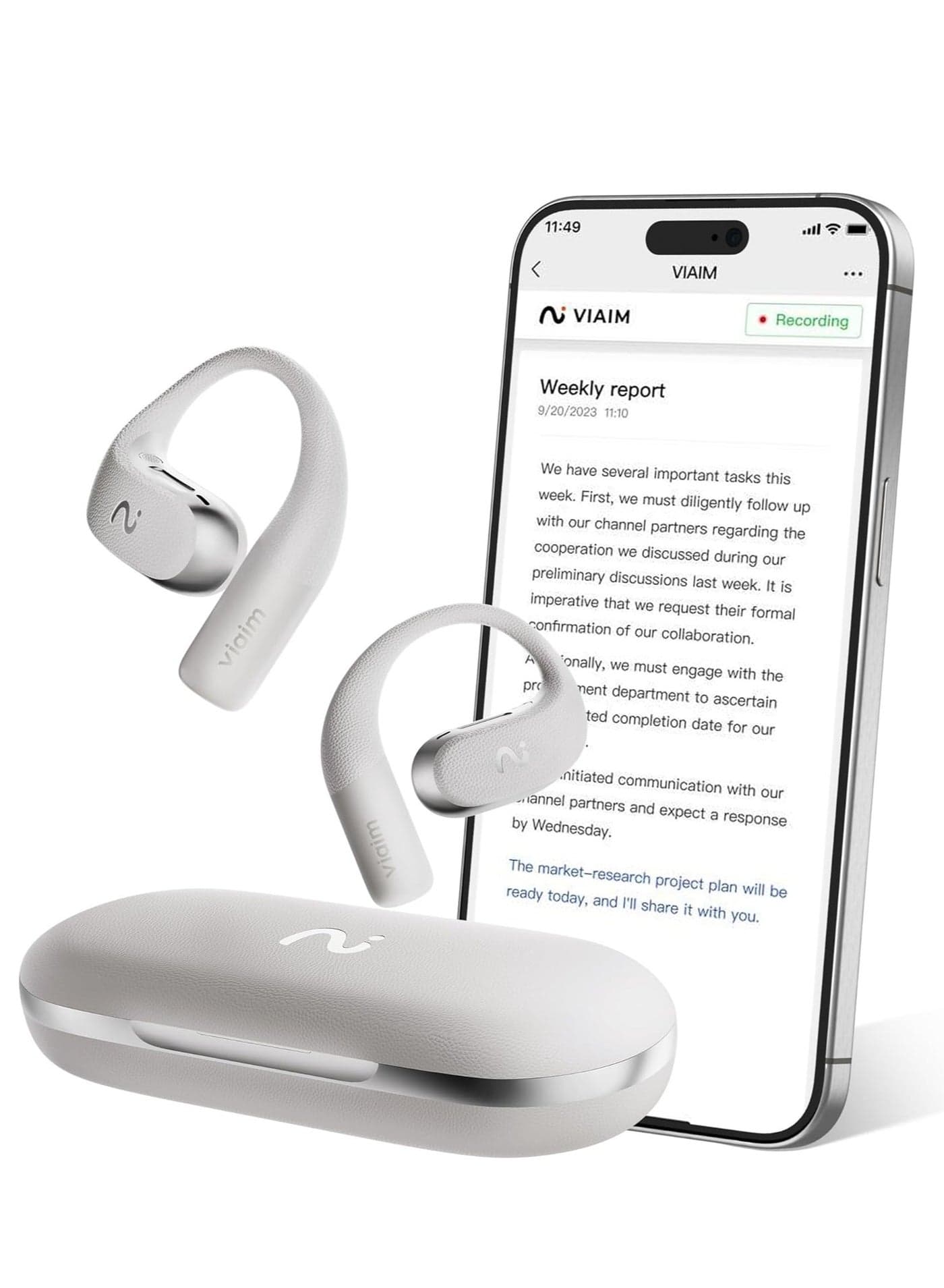 Viaim OpenNote Wireless AI Conference Earbuds with Live Transcription | Gray