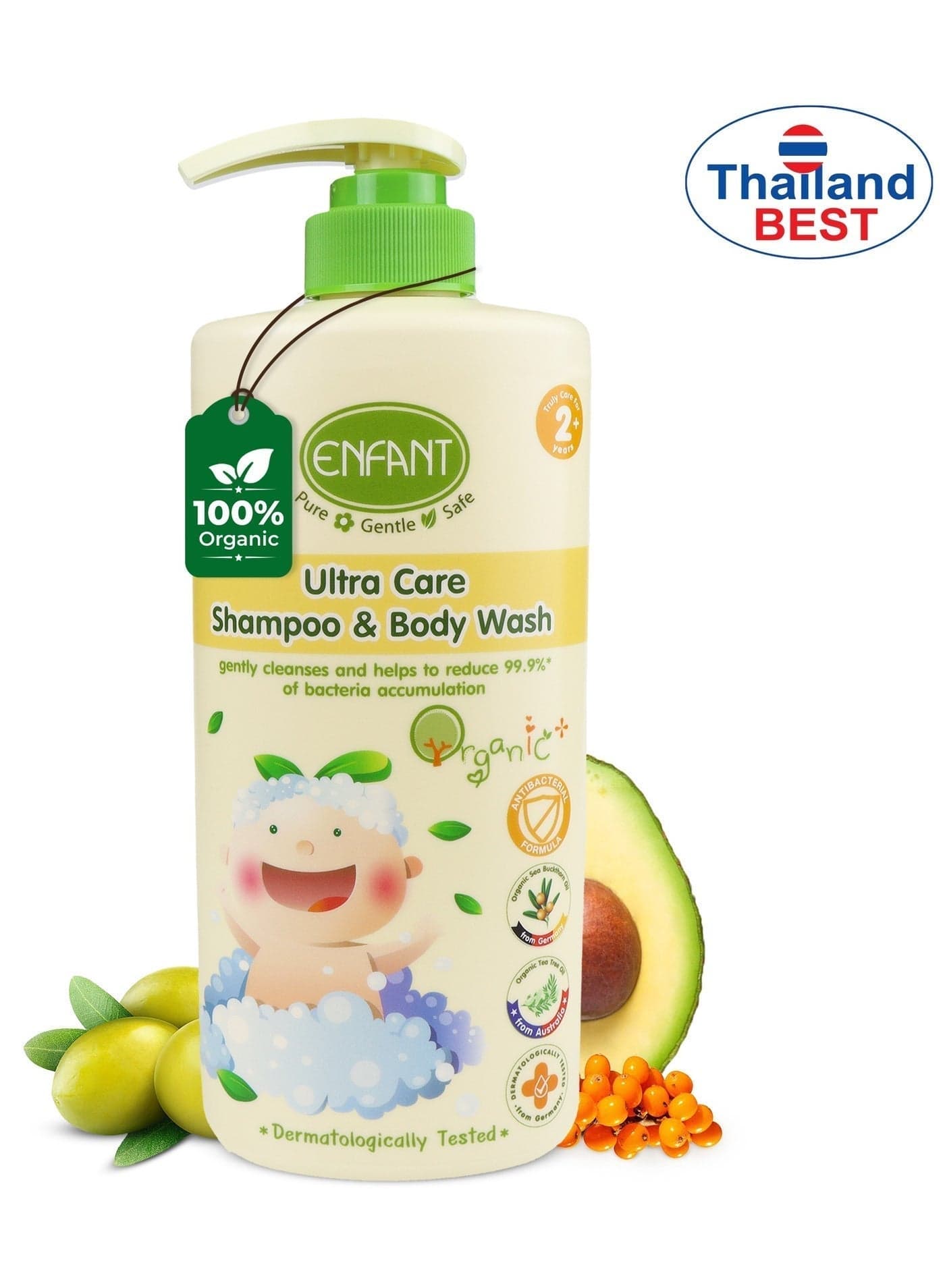 Ultra Care Organic Plus Shampoo & Body Wash 500ML Pump Baby Body Wash Baby Shampoo Gently Cleanses And Helps To Reduce 99.9%* Of Bacteria Accumulation Specially Designed For Your Baby With OAT AMINO BUBBLE, A Natural Cleansing Agent Dermatologically Tested From Germany
