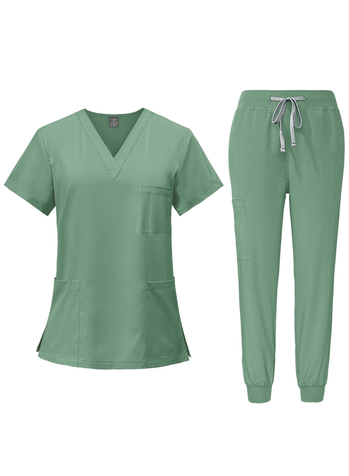 Men Women's Medical Scrubs Set V-neck Top & Tapered Leg Jogger Pants with Drawstring Medical Nurse Uniform for Hospital Scrub Suit Uniforms for Summer (Green)