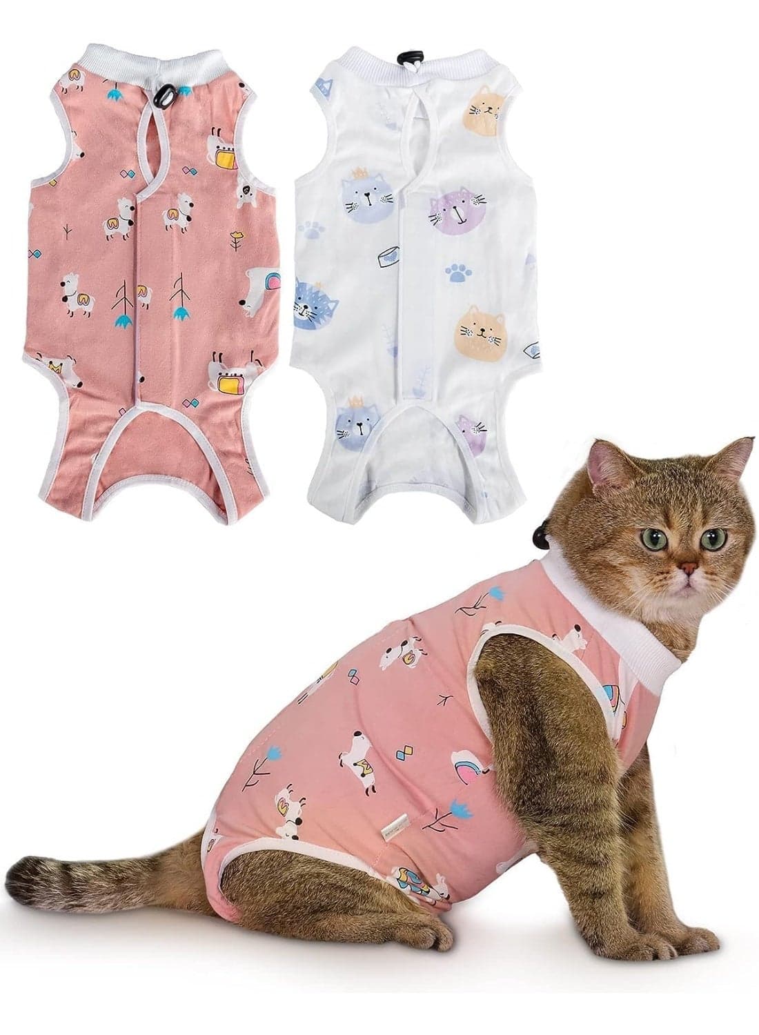 2 Pack Cat Recovery Suit, Breathable Cat Surgery Recovery Suit Female, Cat Onesie for Cats After Surgery, Cat Spay Recovery Suit Female Abdominal Wounds,L Size (A)