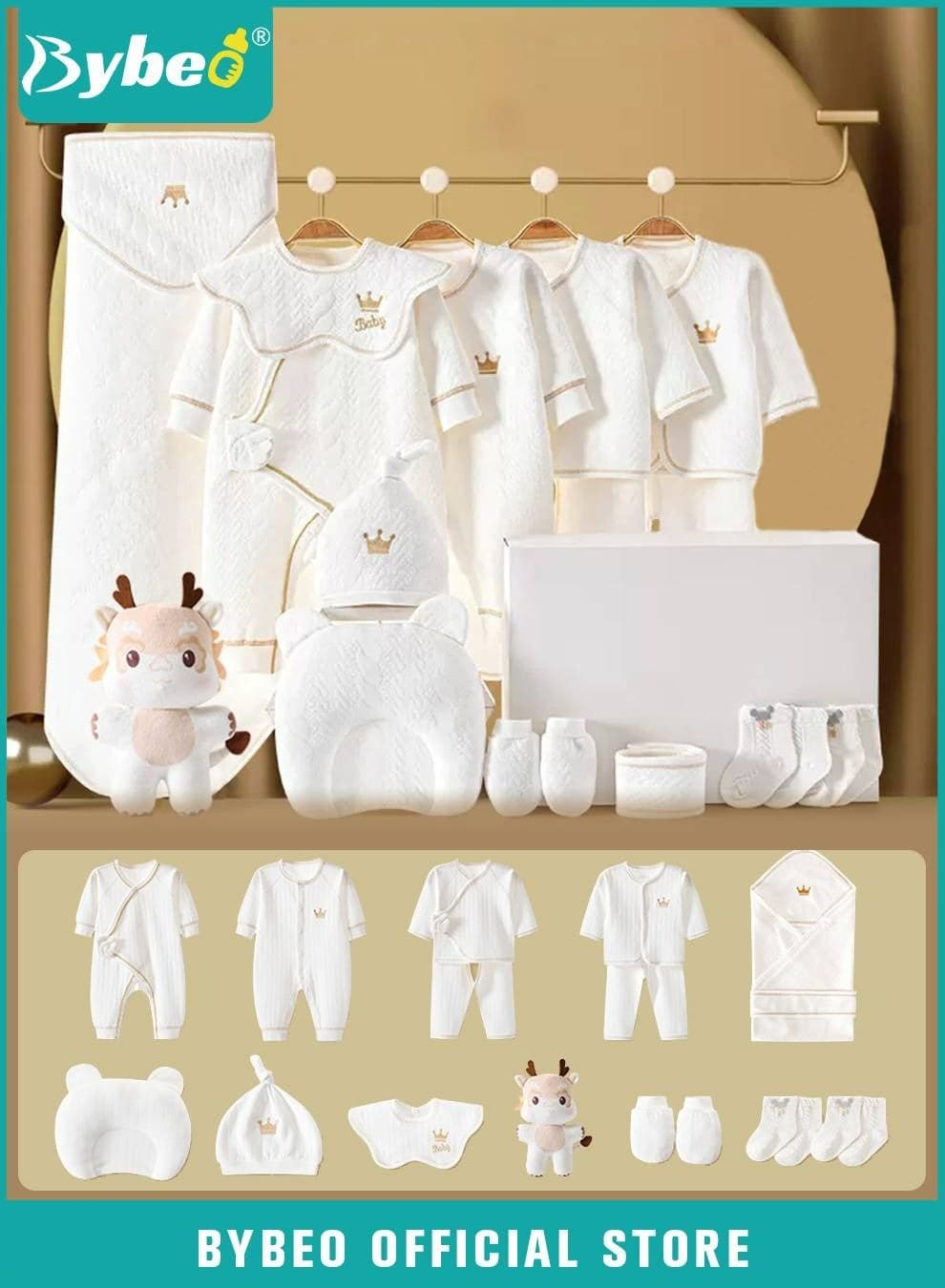 18PCS Newborn Baby Gift Set, Newborn Layette Gift Set for Boys and Girls, Babies Essential Clothes Accessories with Baby Blanket, 100% Premium Cotton, for Spring Summer Autumn Winter Four Seasons