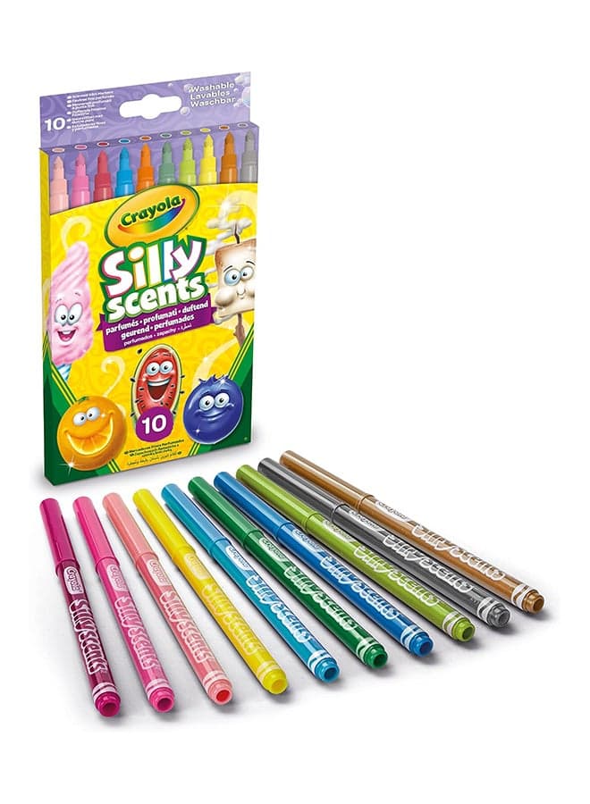 Silly Scents Slim Scented Washable Markers | 10 Aromatic Markers for Kids' Artwork Scribble and Sniff, Drawing Fun | Non-Toxic, Suitable for Ages 3+