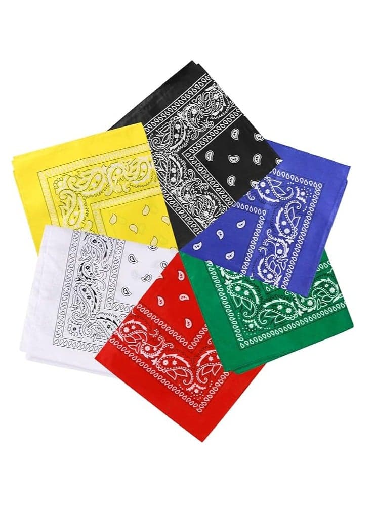 Versatile Paisley Bandana Set, 6 Pack Polyester Headbands, Square Scarves, Cowboy Bandanas for Men, Women, Ideal for Hip-Hop, Cycling, Handkerchief Use