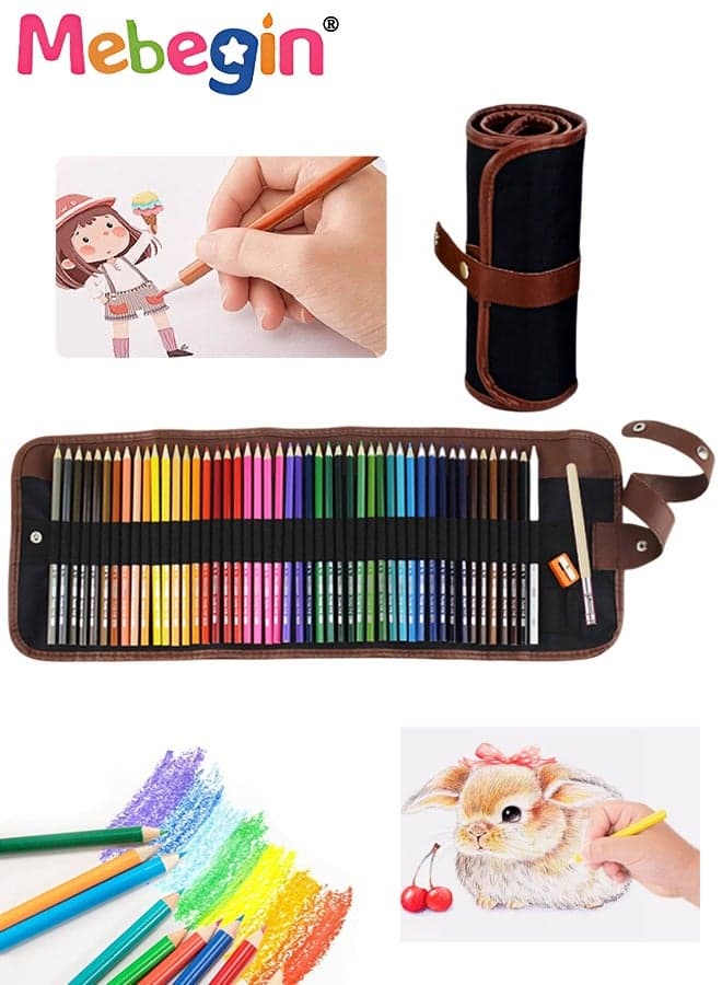 48 Colouring Pencils Set with Roll Up Canvas Pouch Package, Extender and Pencil Sharpener, Portable Drawing Pencils Kit, High-quality Art Supplies, Easy to Storage and Carry, Ideal for Drawing, Coloring, Sketching and Doodling