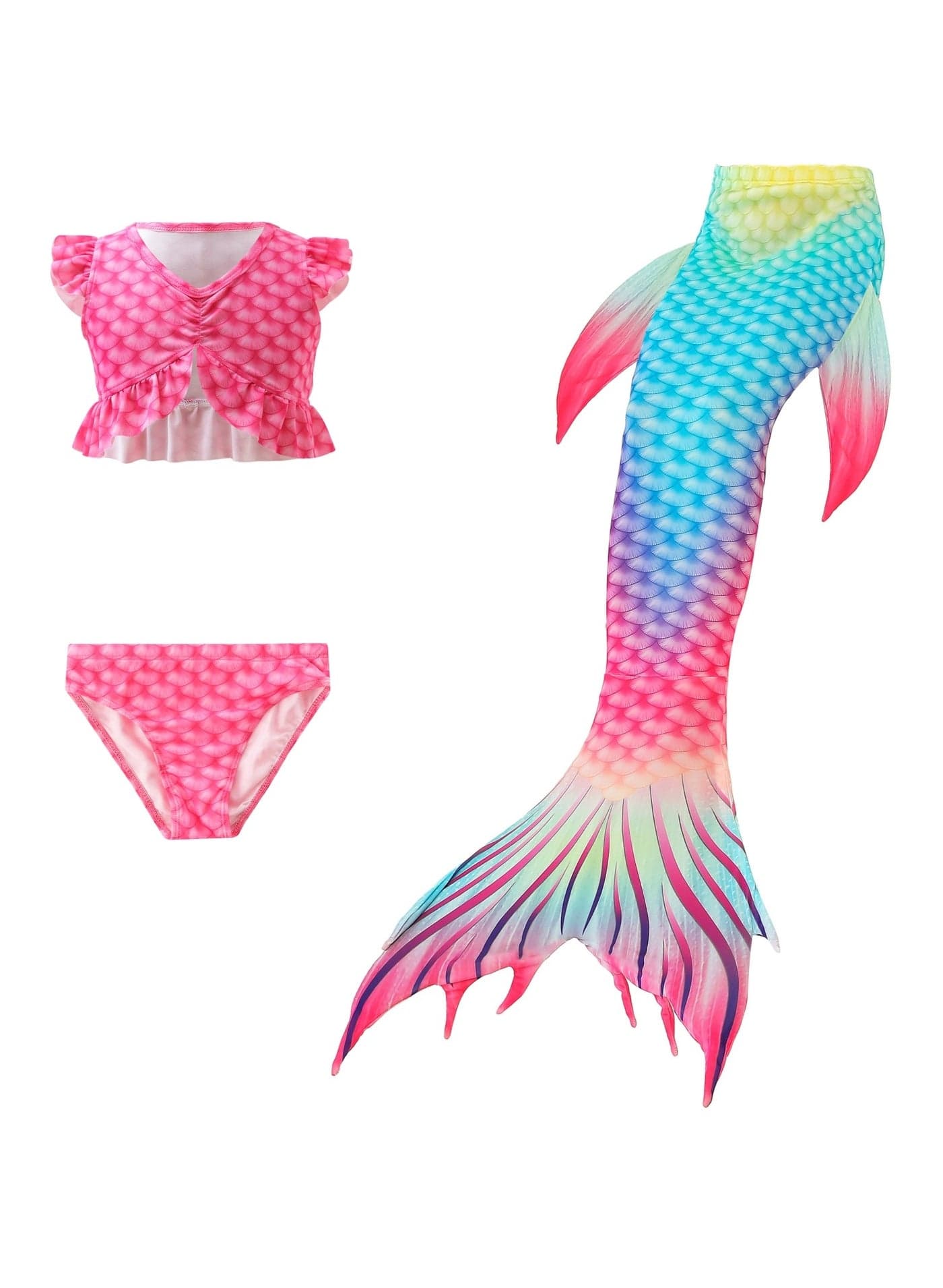 NOVOLAN Girls' Swimwear 3 Piece Set Kids Mermaid Swimsuit Mermaid Tail Swim Suit Dress Up Swimsuit Bikini Bathing Suit Swimsuit Mermaid Swimming Costume Swimwear Height 100-150cm