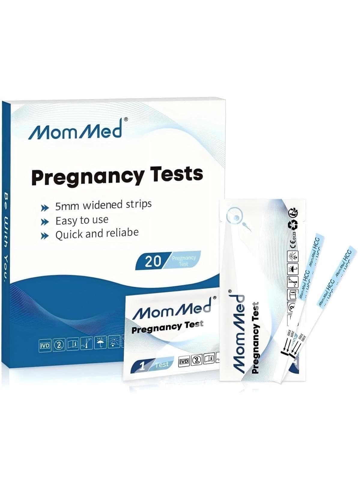 MomMed Pregnancy Test Kit, 20 HCG Test Strips with 20 Free Urine Cups, Over 99% Accurate Early Detection, Pregnancy Tests