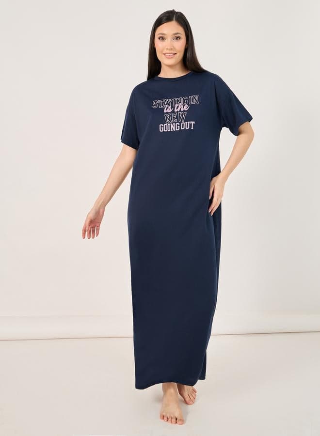 Staying In Slogan Dropped Shoulder Sleep T-Shirt Dress