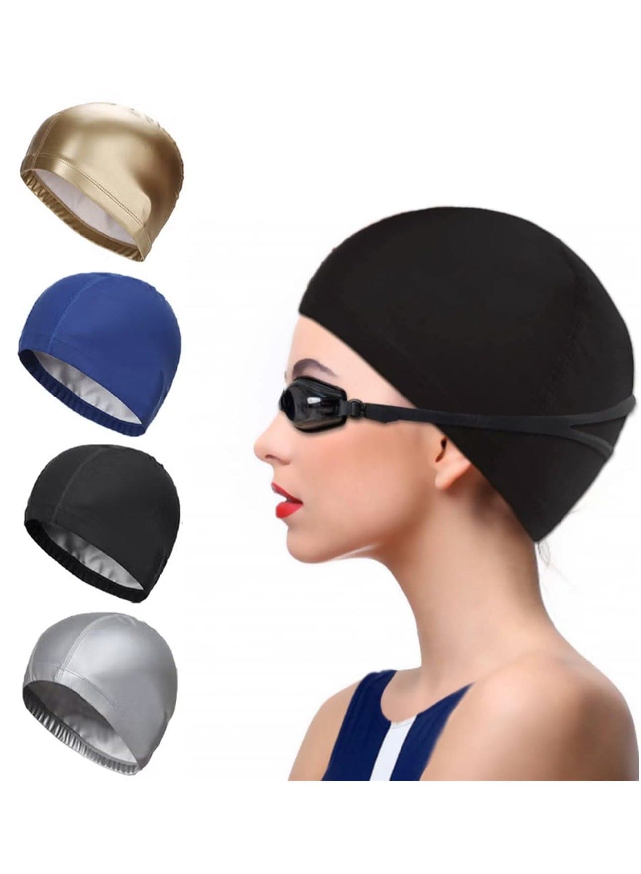 4-Pack Man Women Pure Color PU Fabric Swim Cap Swimming Cap Bathing Cap