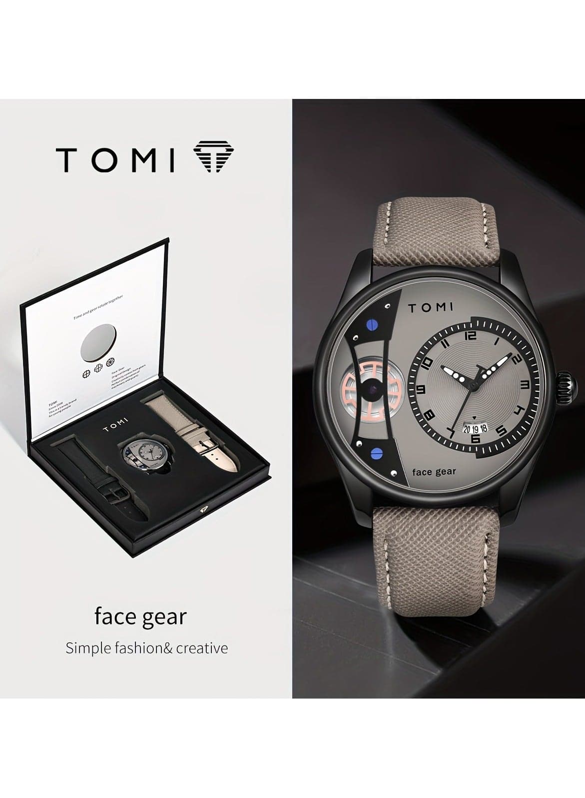 Men's Rotating Gear Sweeping Second Watch & Replaceable Strap, Box Gift For Holiday And Daily Life