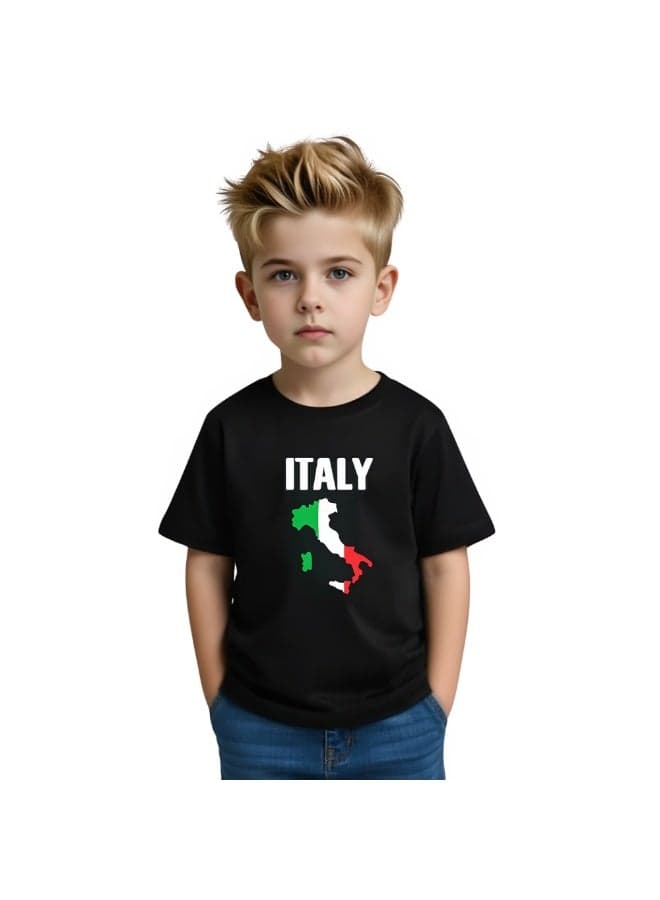 Italian Kids Boys T-Shirt - Round Neck Short Sleeve Cotton T-Shirt - Great Gift for Travelers - Soft and Comfortable Tshirt - Italy Souvenir T-Shirt