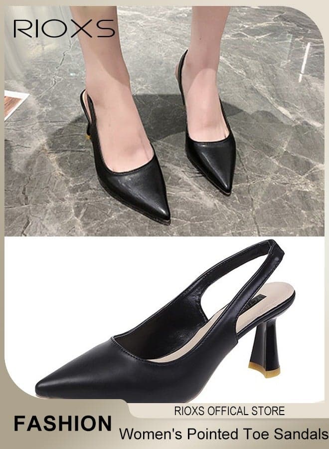 Women's Heeled Shoes, Fashion Slingback Heels for Women, Closed Pointed Toe Heel Pumps, 7cm Stiletto Kitten Heeled Pumps for Ladies, Comfort Office Dress Pumps, Lightweight Non-slip Slides Heeled Shoes, Stylish Heels for Parties/ Proms/ Evening Dresses or Daily Work, Sling Back Bridal Wedding Shoes, Black Footwear