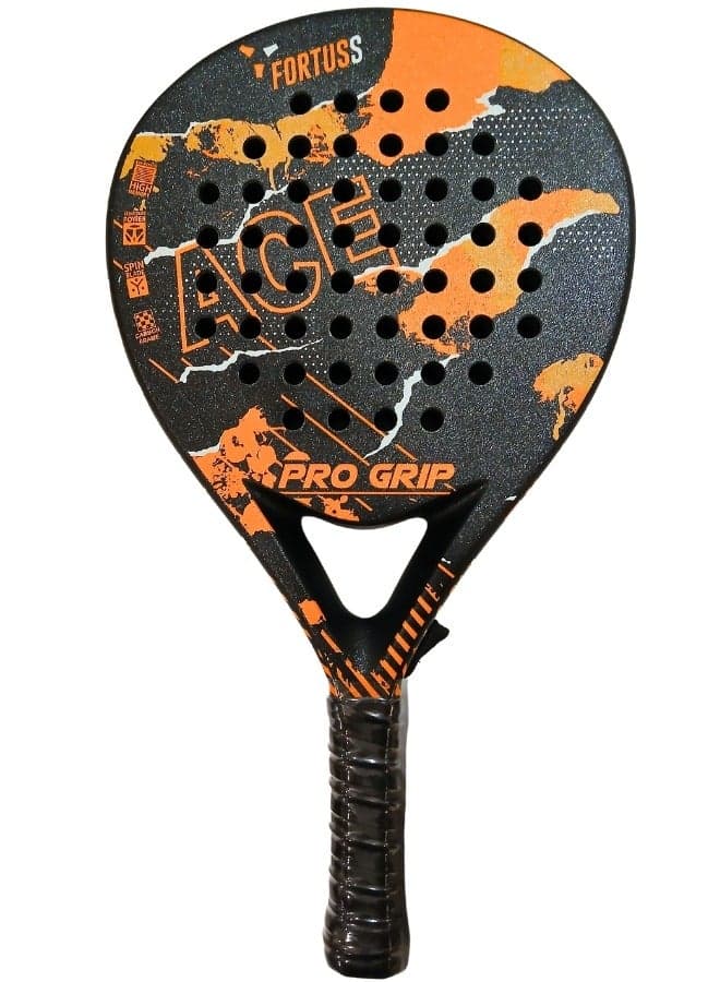FORTUSS Padel Tennis Racket - Full Carbon Fiber - Mat Max Grit Surface Technology with Light EVA Memory Flex Foam Core - Padel Racquet - Teardrop Hybrid Paddle Racket with Bag Included (Orange/Black)