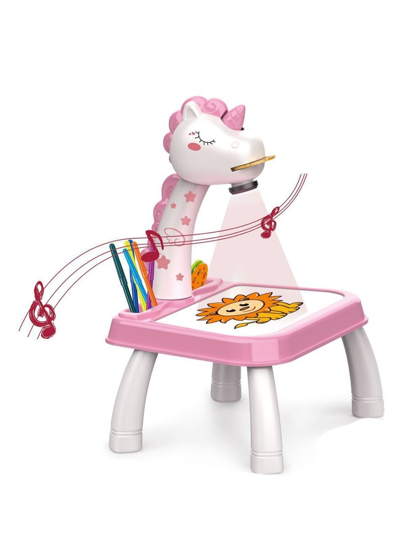 Pink Unicorn Projection Table, Children'S Drawing Projector With Flashlight Slide Projector Toy, Tracing Sketch Table With Light Music, Suitable For Early Art Learning Game Gifts