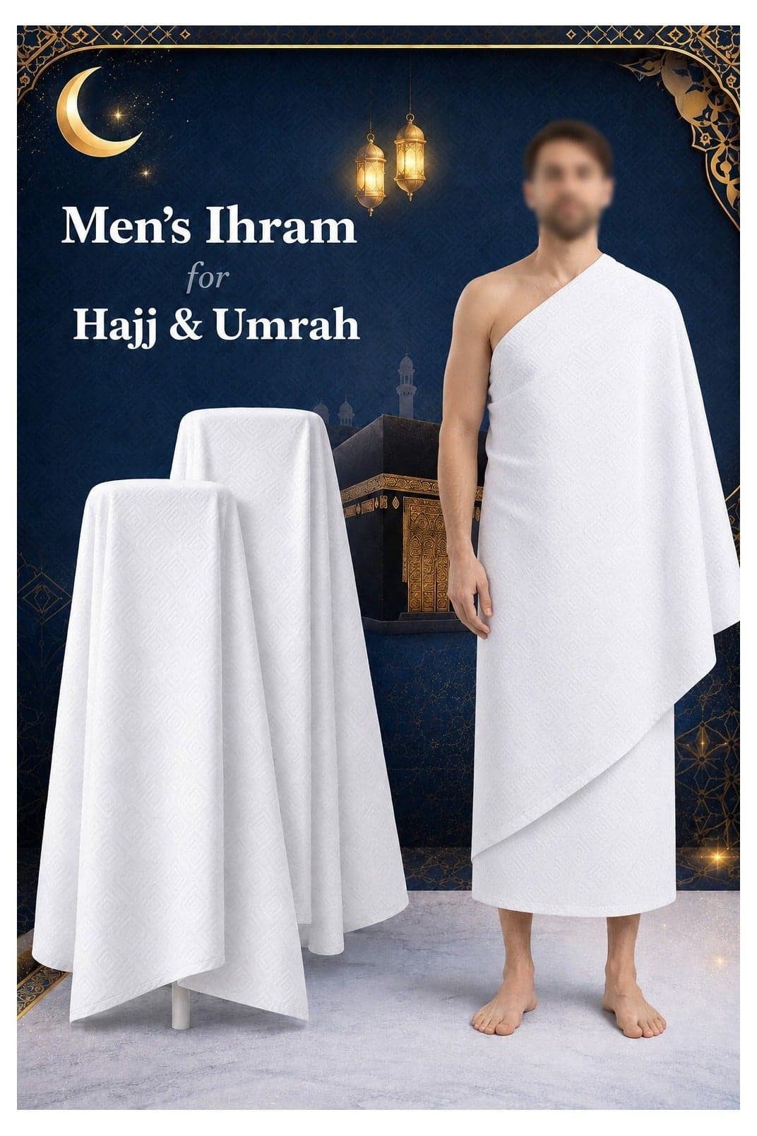 2-Pc Ihram Towel Set Premium Non-Stitched Ihram for Men Pure White Hajj Umrah Towel Large, 82x42 inches 210x110cm Lightweight Umrah Essentials Hygienic Pilgrimage Towel with Bag