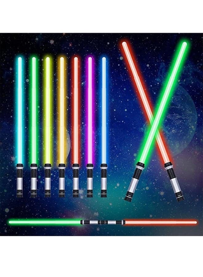 2PCS Flashing Lightsaber Laser, Retractable Double Sword Light Saber Lightstick Cosplay Toys with Sound & 7 Color Adjustment Can be Spliced For Kids Gift (7 Color)